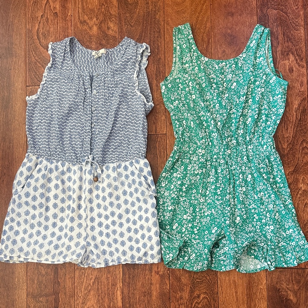 girls Blue and Green floral Rompers